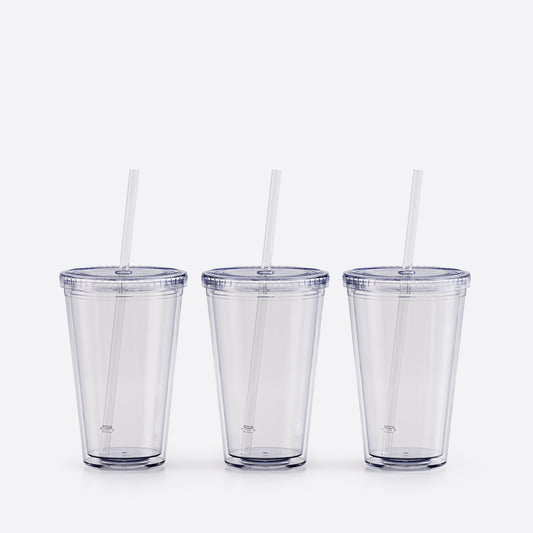 Maars Drinkware Maars Classic Acrylic Tumbler with Lid and Straw | 24oz Premium Insulated Double Wall Plastic Reusable Cups - Clear/Black, 2 Pac