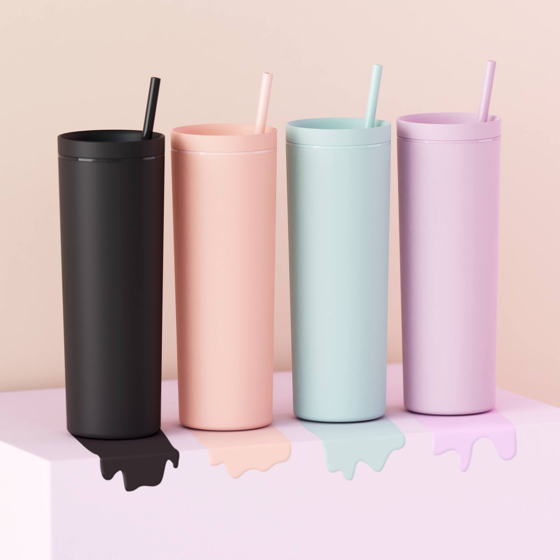 Tumblers with Lids and Straws.22 oz Pastel Colored Plastic Acrylic