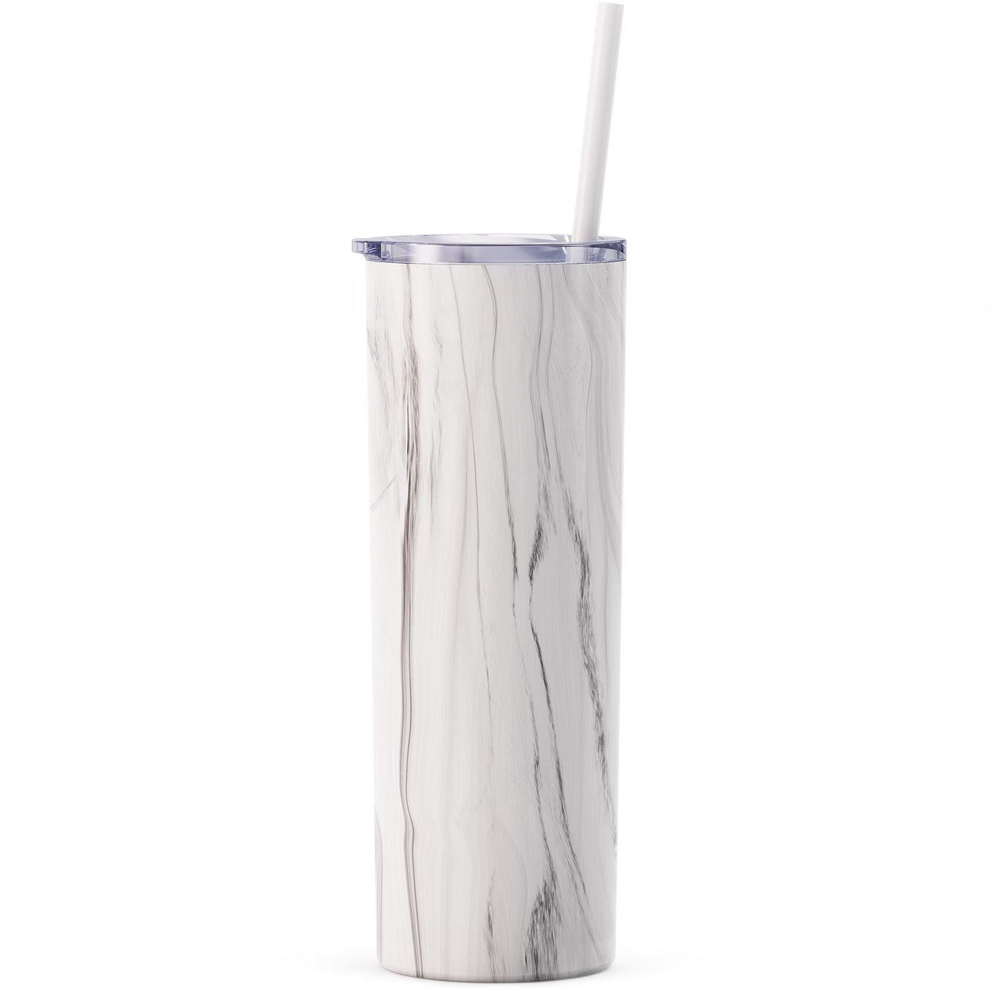 Marble Print Tumbler With Lid And Straw, Stainless Steel Thermal